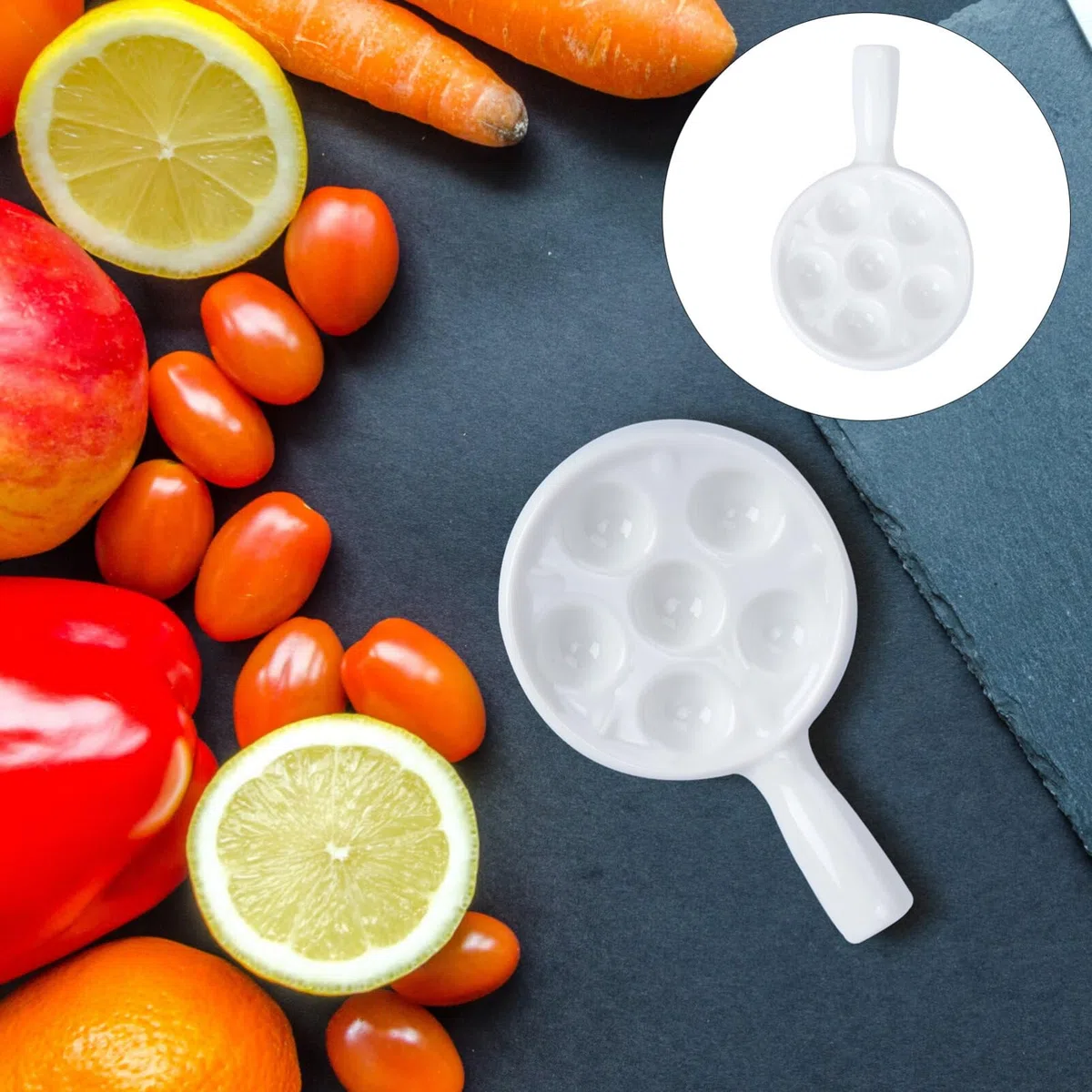 Alipis Plato De Cerámica Para Caracoles Con 6 Orificios Platos Para Caracoles Plato Para Hornear Con Mango Fácil De Sostener Para Restaurante De Cocina Casera