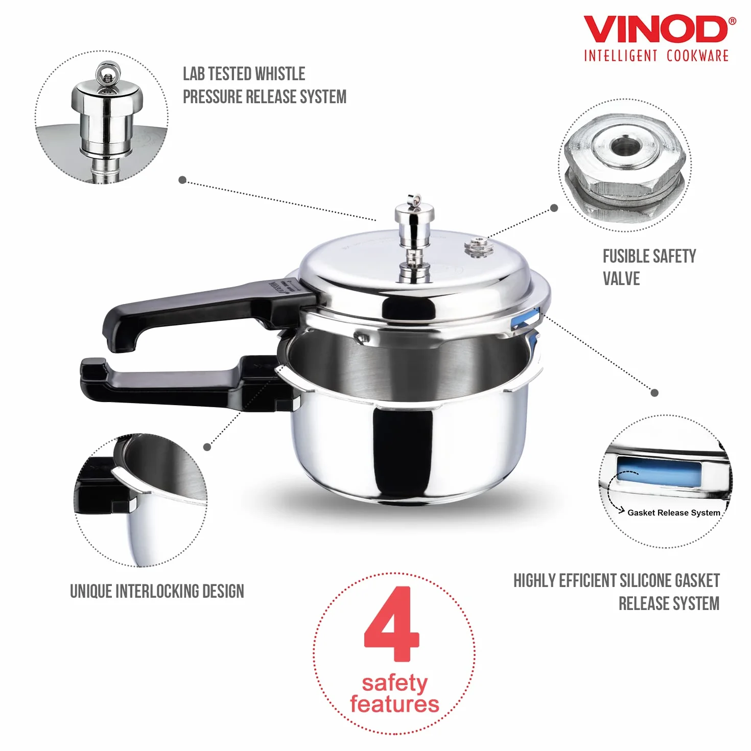 Vinod V-2L - Olla a presión para sándwich (acero inoxidable, 2 L), color plateado