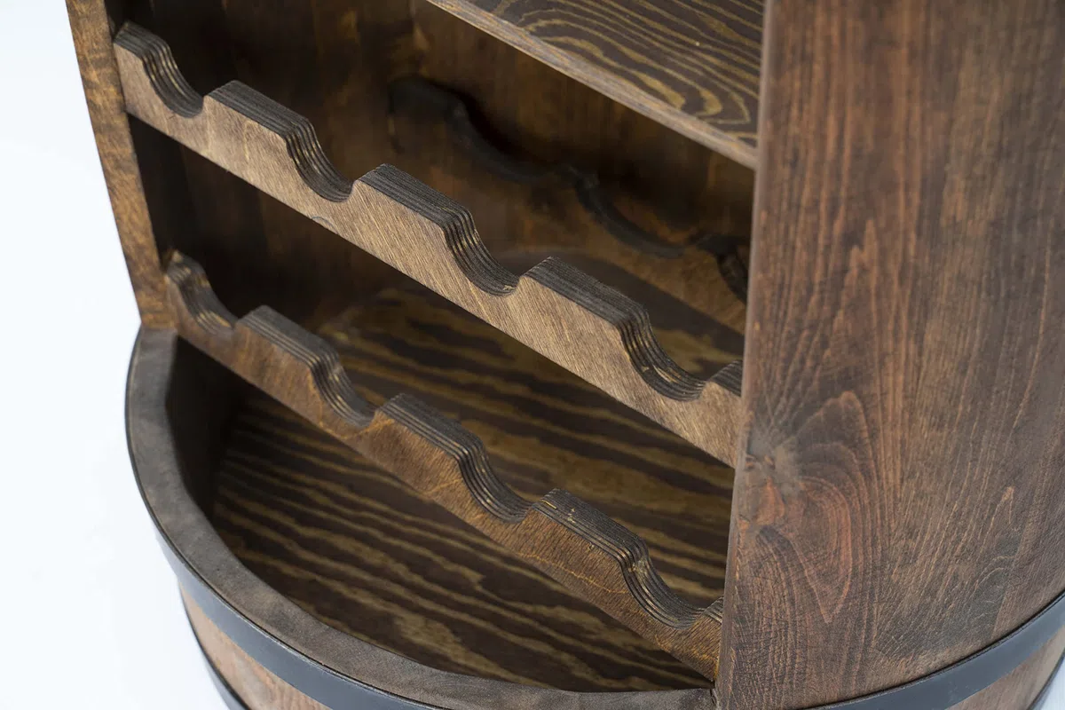 Barril de madera, barril con estantes y 2 estantes para vino, bebidas, vino, estantería de madera 82cm, decoración para habitación. Moderno armario de almacenamiento para botellas - Botellero