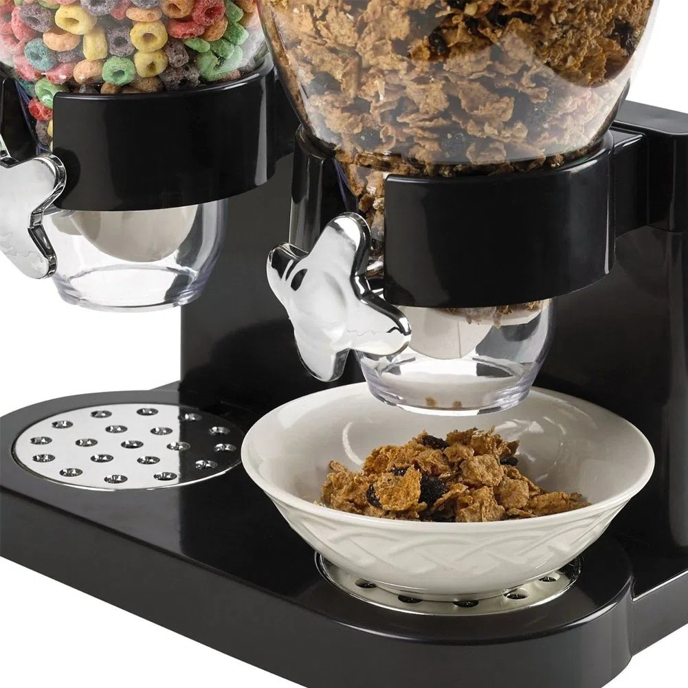 BAKAJI Dispensador de Almacenamiento dosificador dispensador de Cereales Pasta Dulces Frutas secas con Rueda Doble contenedor de 8 litros y dosificador Interno (Negro)