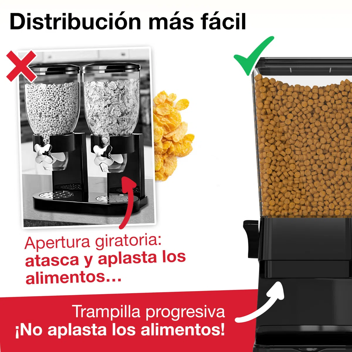 Dispensador de Cereales y Croquetas - Capacidad 5 L - Para Muesli, Pasta y Alimentos Secos - Dispensador de Croquetas para Perros y Gatos - Cocina, Desayuno - Negro - CR501