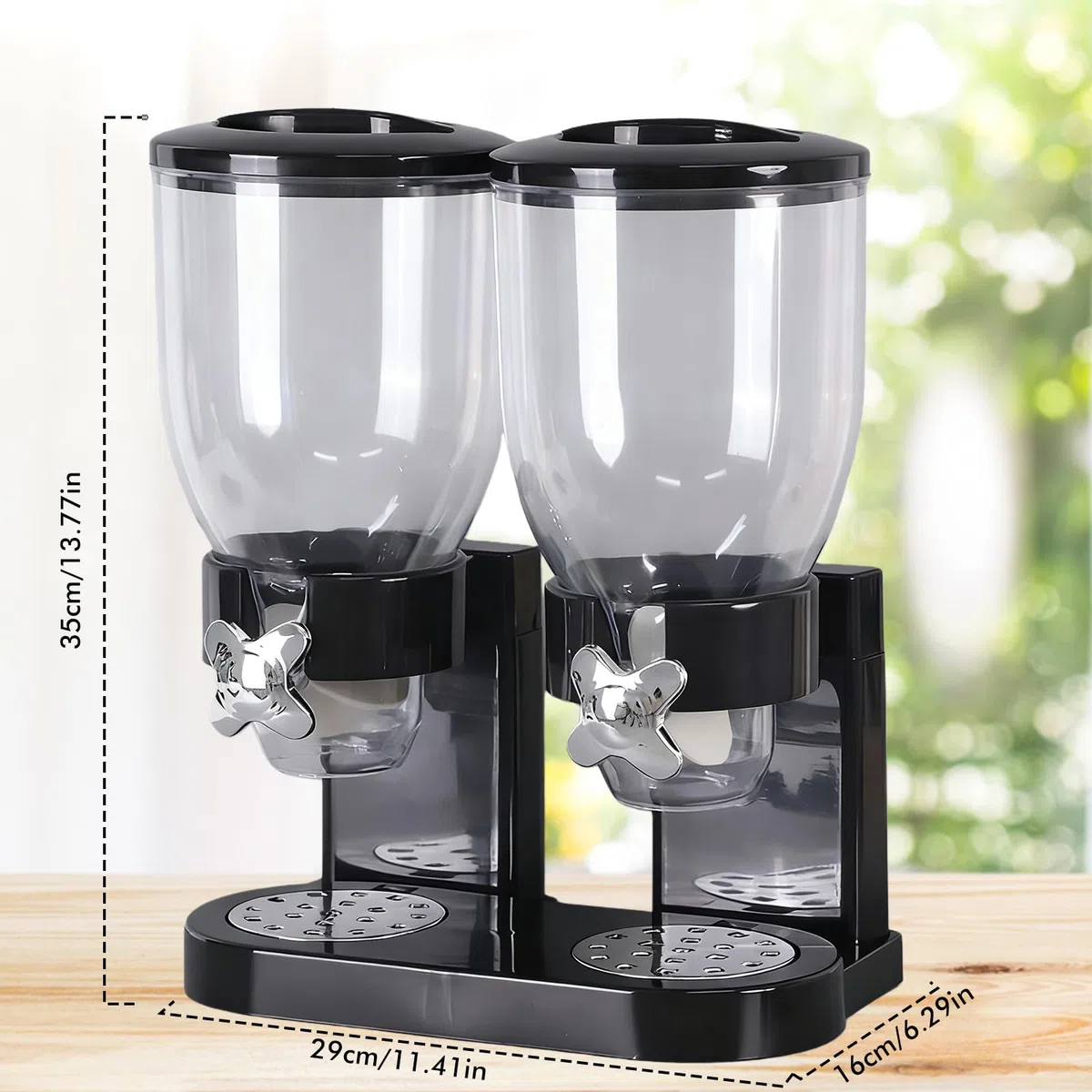 2 dispensadores de cereales dobles: 4 L, dispensador de cereales transparente con doble barril, dispensador hermético de copos de maíz, para cocina, despensa, cereales, dulces, 41 x 19,5 x 34