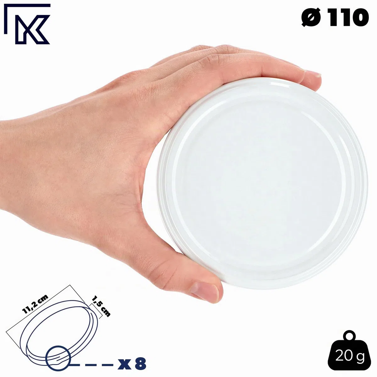 KADAX Tapas de Rosca Fi110 mm, Juego de Tapas de Metal de Repuesto para Tarros, Tapa Con 8 Dientes (Blanco, 10 Unidades)