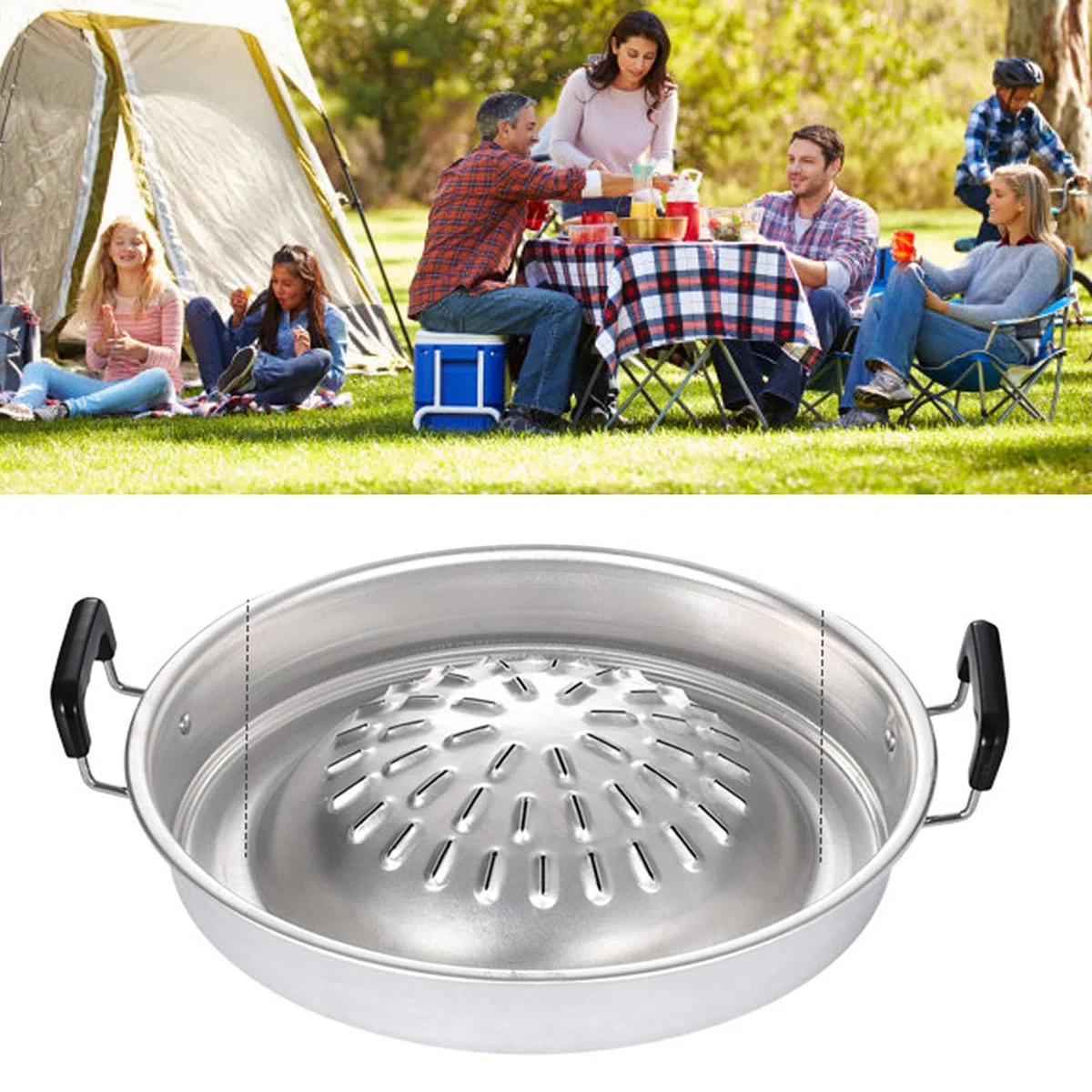 Sartén para Parrilla Tailandesa para Barbacoa, Thai Steak Grill, Sartén para Carbón, Sartén para Parrilla de Aluminio, Olla Caliente para Reuniones de Picnic al Aire Libre (15 x 10.6in)