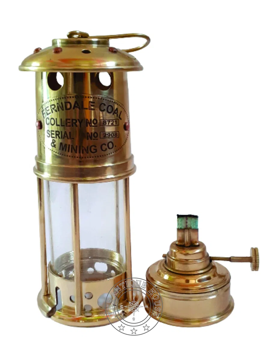 Lámpara de minero de latón 100% funcional, 17,78 cm, antiguo, barco, barco, aceite, farol para decoración del hogar, regalo
