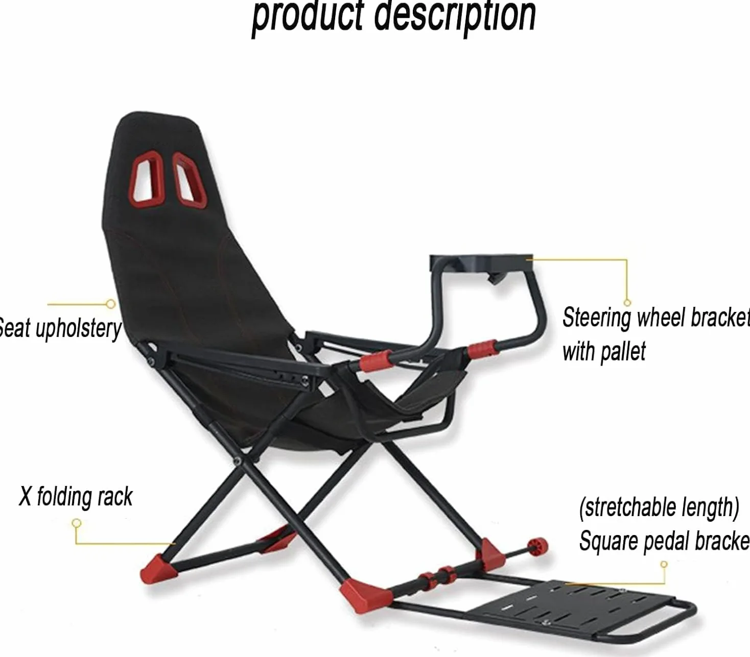 Cabina de simulador de carreras ajustable con asiento ergonómico, soporte de rueda plegable para PC, PS4, PS5, Xbox Series X/S