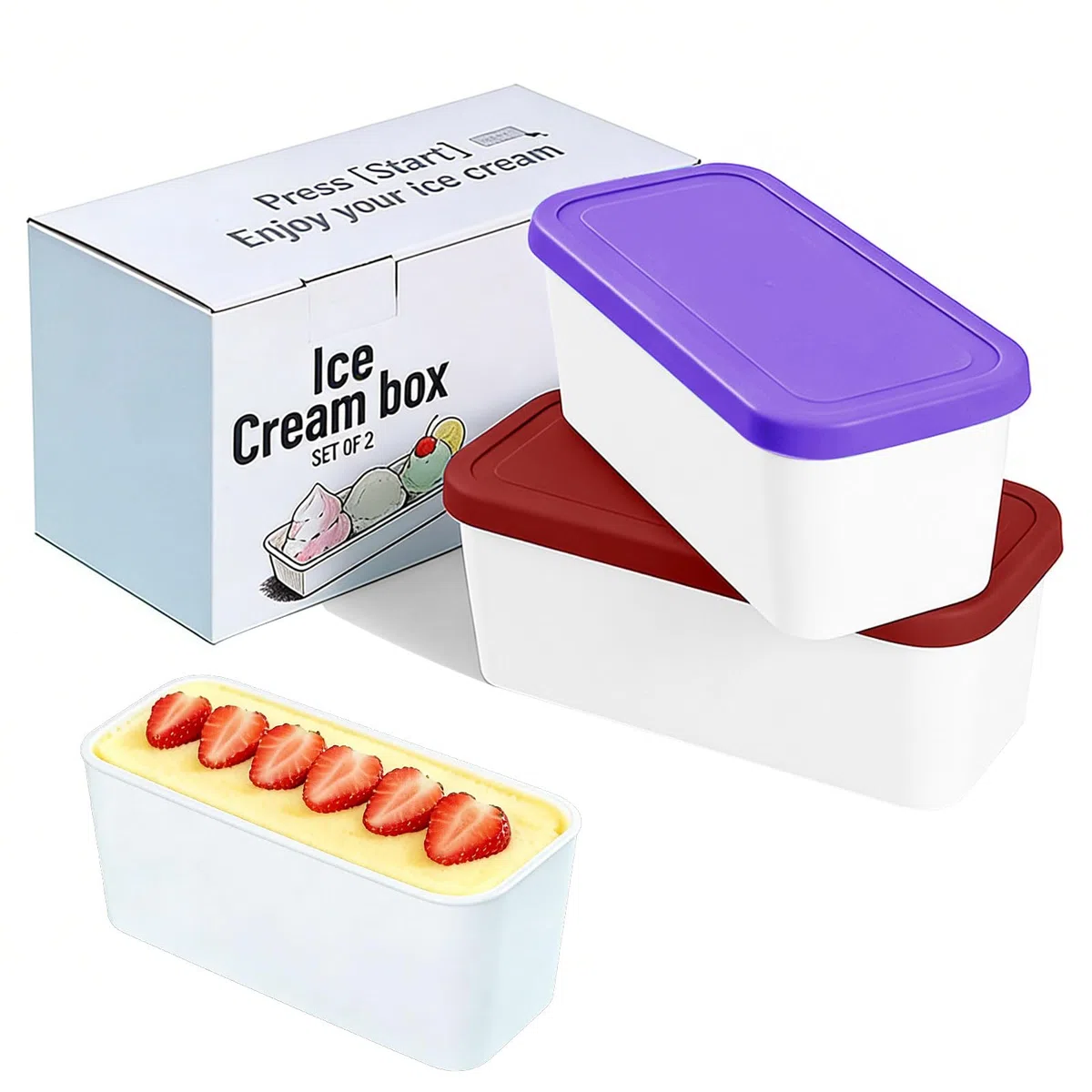 Juego de 2 recipientes para helados de 1 litro, recipientes para helados, recipientes para helados caseros, recipientes con tapa, apilables, recipientes de almacenamiento para máquina de helados