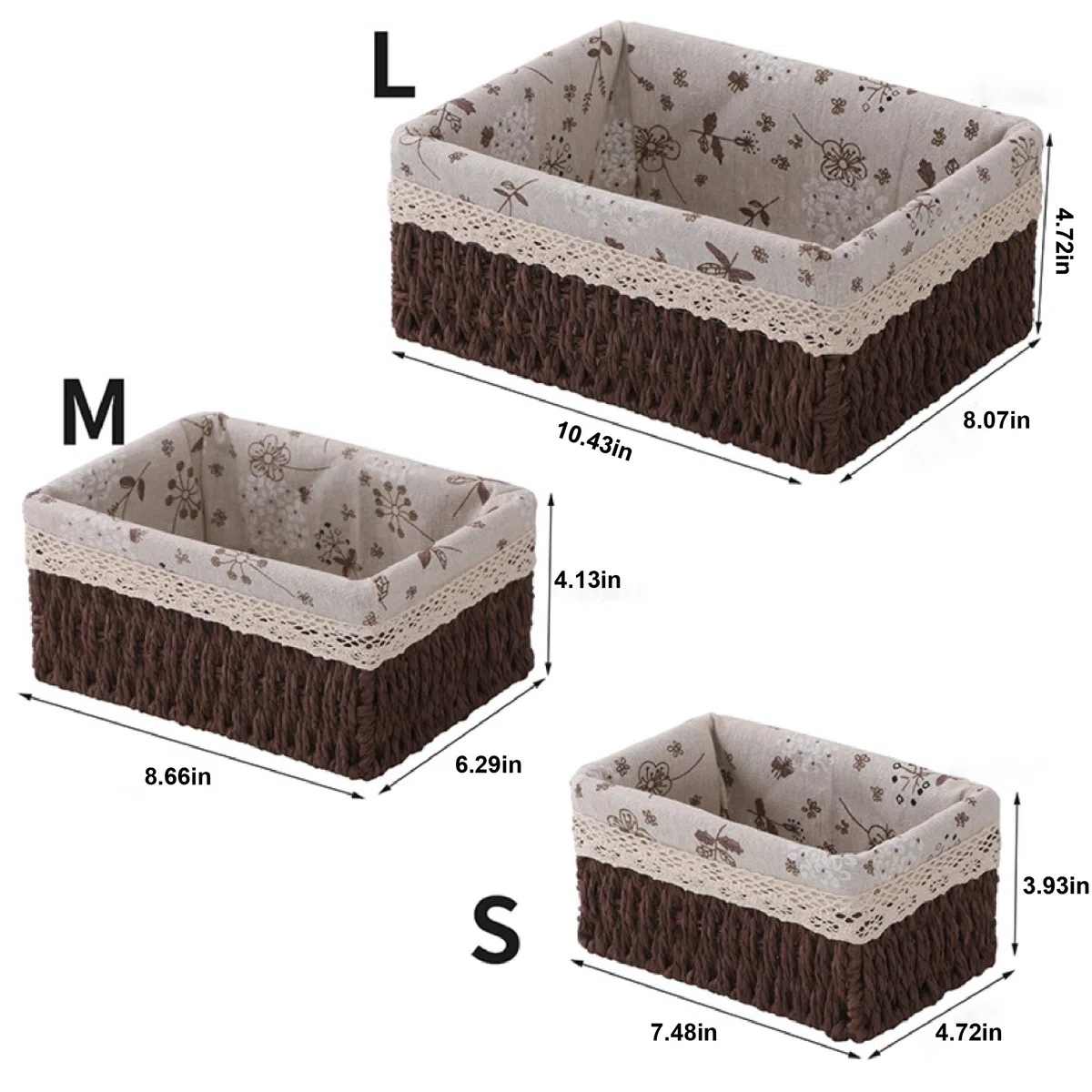 Juego de 3 Cestas de Almacenamiento Tejidas,Cestas de Almacenamiento para Baño, Cestas de Almacenamiento de Cosméticos, Cestas de Almacenamiento de Juguetes(marrón)