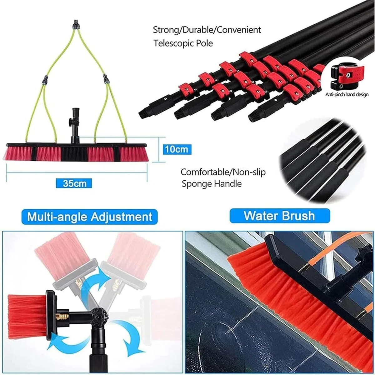 Kit de cepillo de limpieza de panel solar ajustable de 18 pies, sistema de poste de alimentación de agua para lavado solar y ventanas sin esfuerzo, perfecto para propietarios de viviendas y