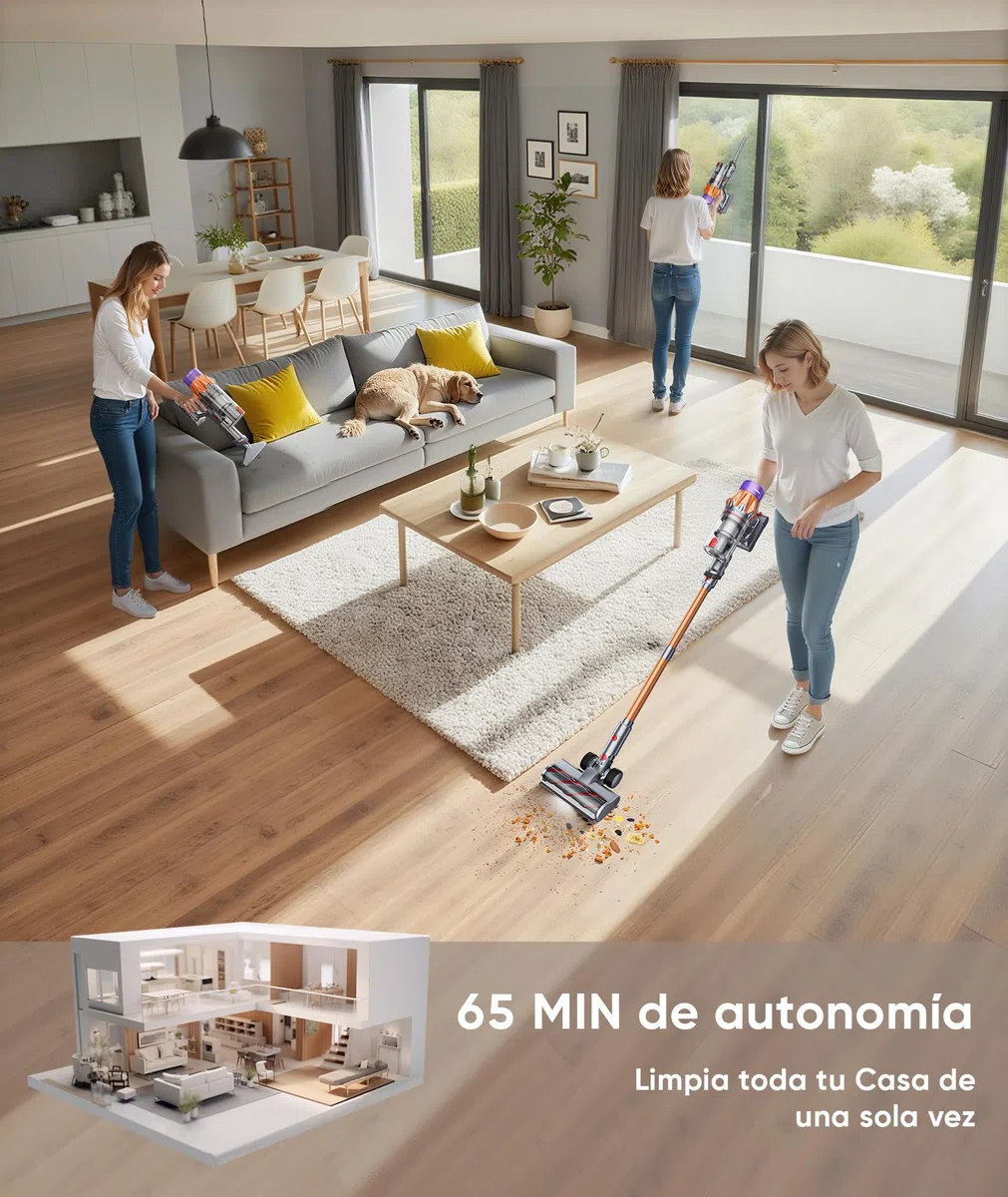 Aspiradora sin Cable 600W/50KPA/65Min (ECO), Escoba Aspiradora sin Cable Potente con AUTO Modo, Carga de Pared, Aromaterapia, Manguera de 1M, Cepillo Antienredos para Cabello/Alfombras/Pisos(X7A Pro)