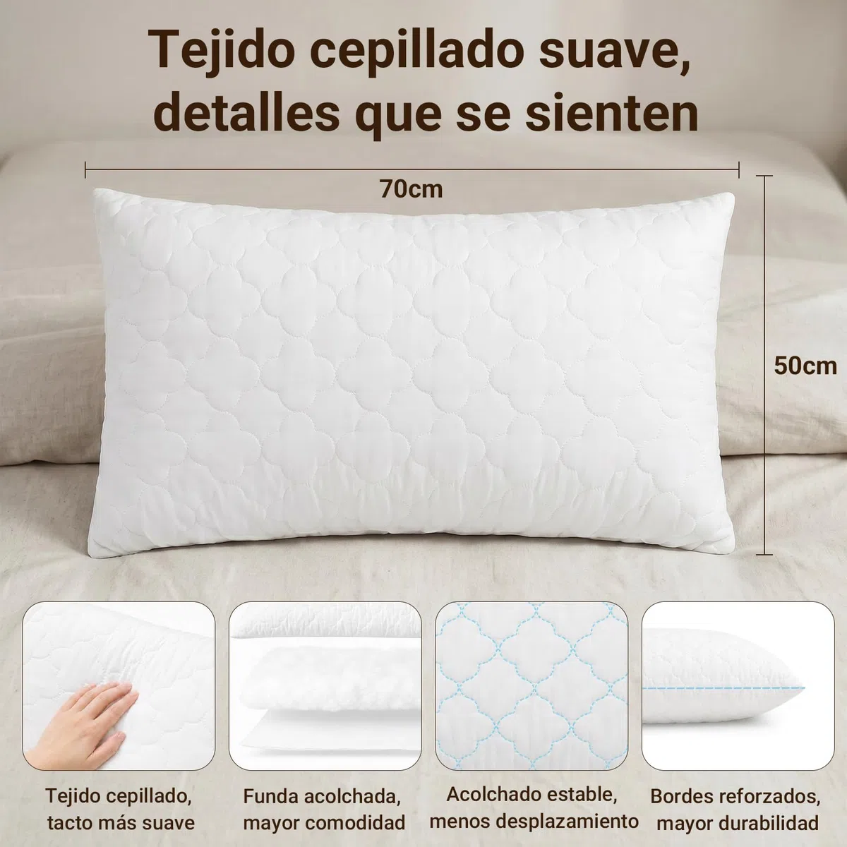 COSYLAND Almohadas 50 x 70 cm Pack de 2 para Cama - Estilo Hotel de Lujo, Diseño Acolchado, Blandas, Suaves, Cómodas y Transpirables para Dormir