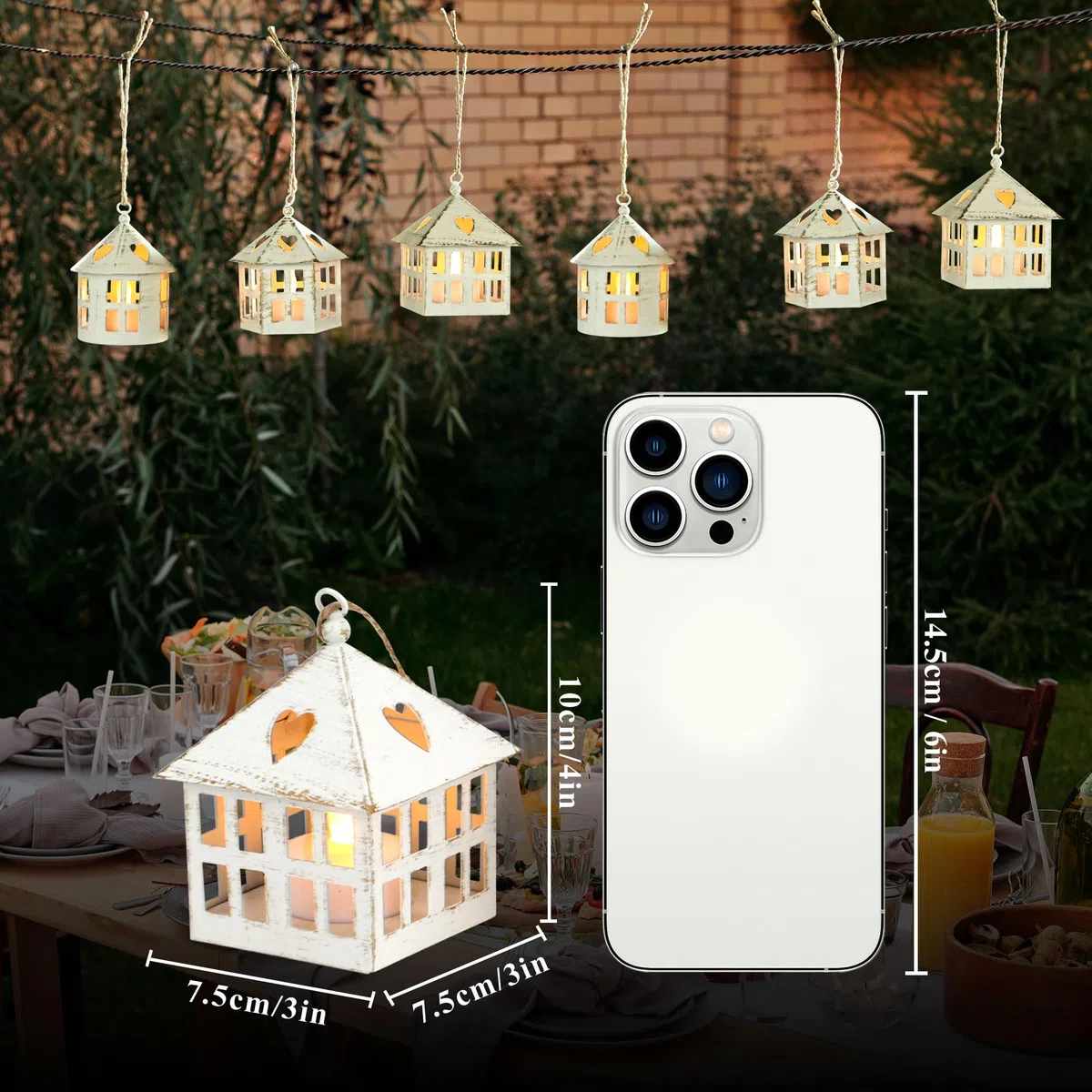 TRIROCKS 6 faroles de vela con vela LED parpadeante, linternas pequeñas de 10 cm de alto con velas de té a batería, linterna de jardín para Navidad, boda, fiesta, decoración de mesa (crema y dorado)