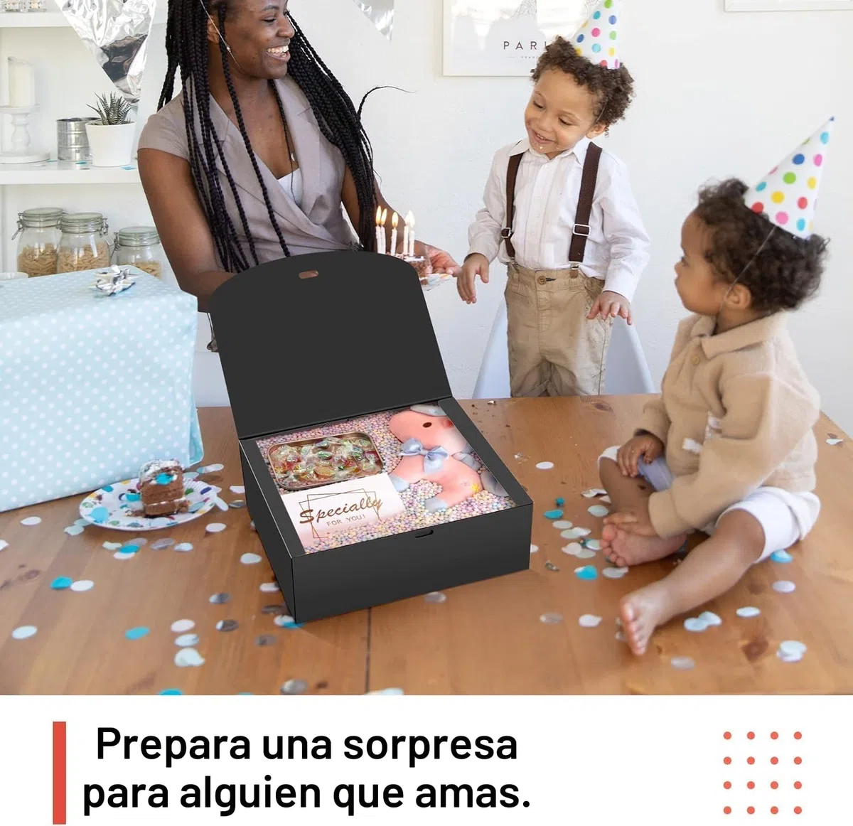 LATERN 15 Piezas Cajas de Regalo con Tapas, 25CM x 20CM x 10CM Negro Caja de Regalo de Papel Kraft Caja de Propuesta de Dama de Honor con Cinta Plateada para Boda Cumpleaños Navidad Presente Embalaje