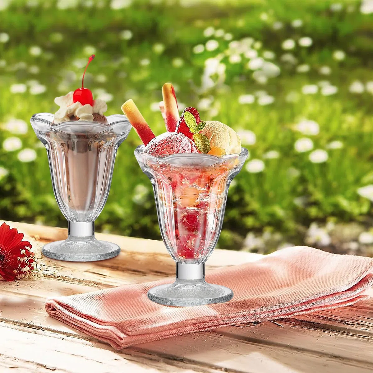 6 Vasos de Cristal para Helado, 6.7 Oz, Vasos Transparentes para Batidos, Tazones de Postre, Vasos de Vidrio para Helado, Vasos para Batidos, Vasos de Yogur, Vasos de Vidrio para Postres,(Claro)