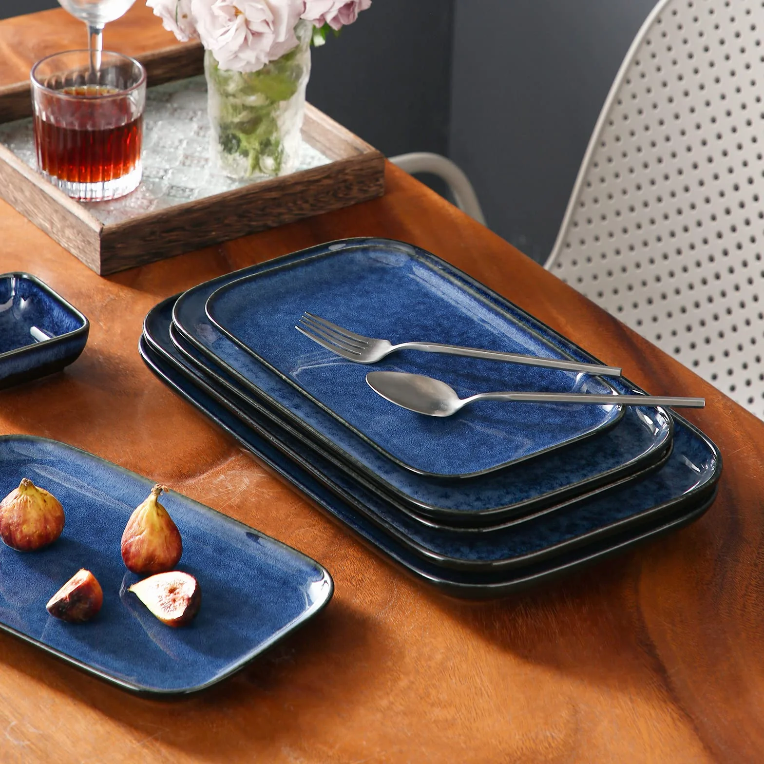 vancasso Ceramic Serving Platters Set de 3, 15/13/11 pulgadas Platos rectangulares de porcelana para la cena, fiesta