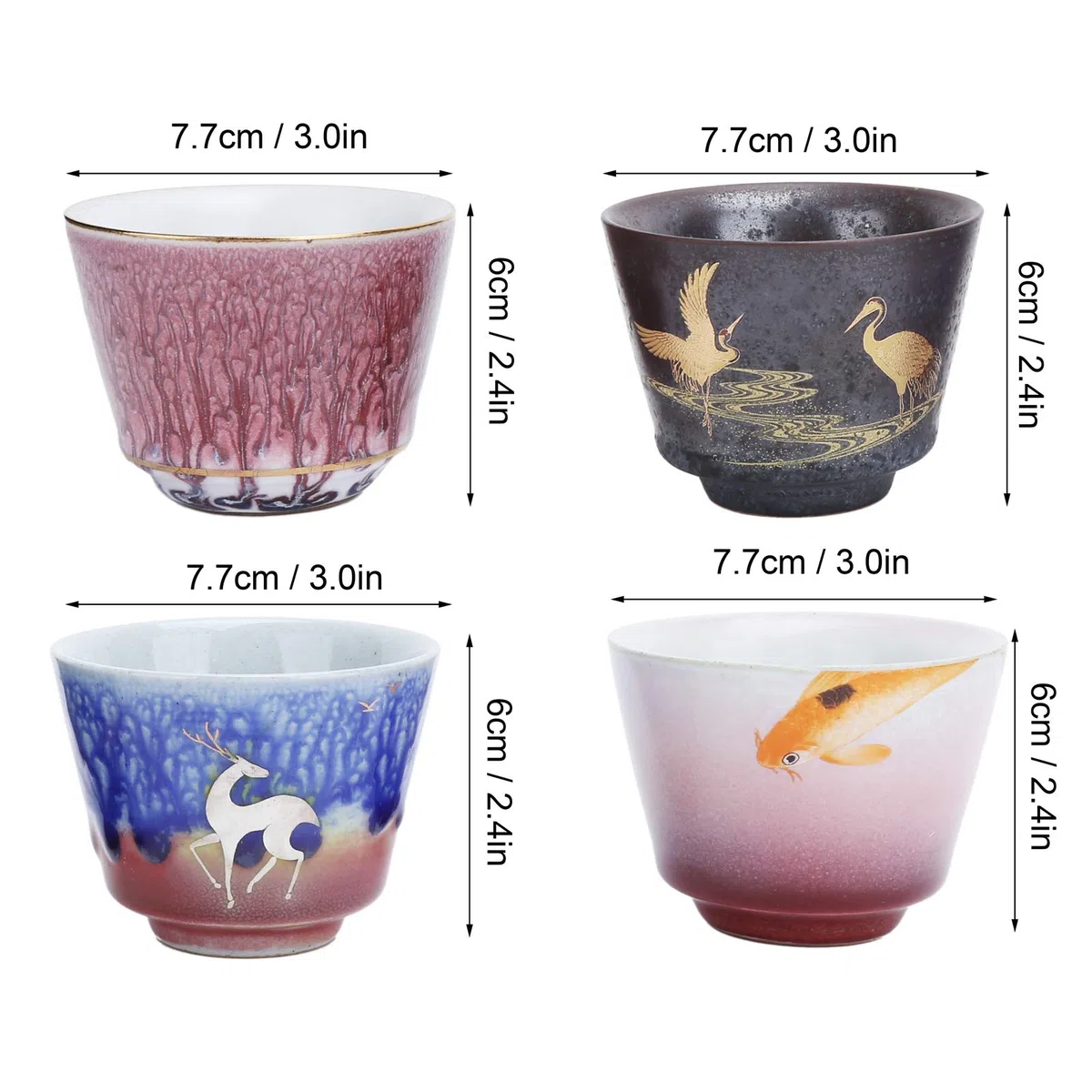 BuyWeek Taza de Té Juego de Té, 4 Piezas Japonés Cerámica Kung Fu para Vacaciones Boda de la Oficina en Casa