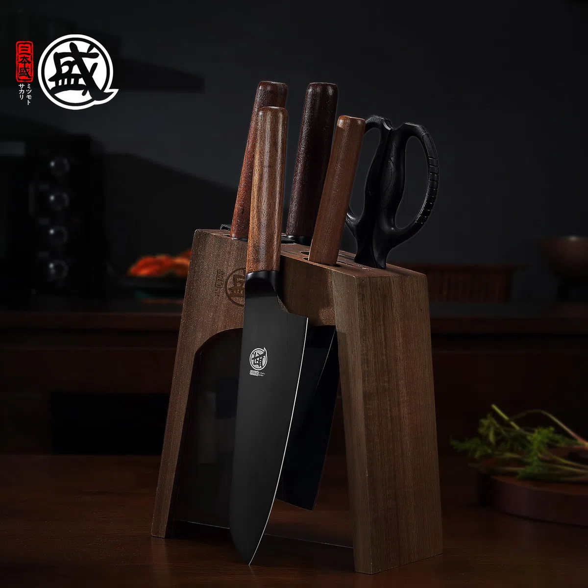 MITSUMOTO SAKARI 6 Pcs Juego de Cuchillos Cocina Japoneses Profesionales | Cuchillos Basicos Cocina Alemán de Aleación de Acero Premium y Tijeras Desmontables, Set Cuchillos con su Propio Afilador