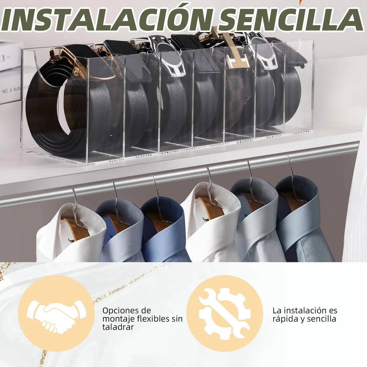 Caja organizadora de acrílico con 7 compartimentos y diseño de cajón. Ideal para organizar y guardar corbatas y cinturones en los cajones del armario.