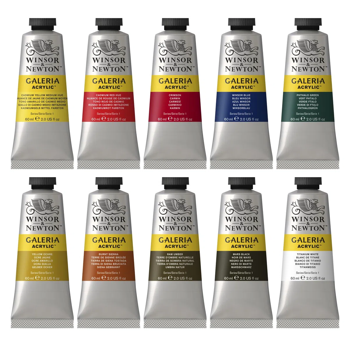Winsor & Newton Galeria Pintura Acrílica, Multicolor, Set De 10 Tubos De 60 Ml, 600