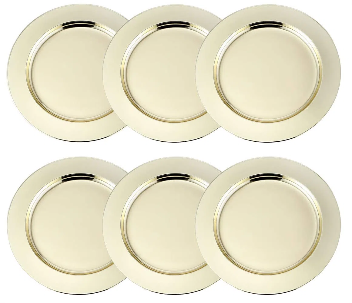 Insun Juego de 6 Bajo Platos Redondas Bandejas de presentación para Pasteles o Buffet frío Oro 33cm Diámetro