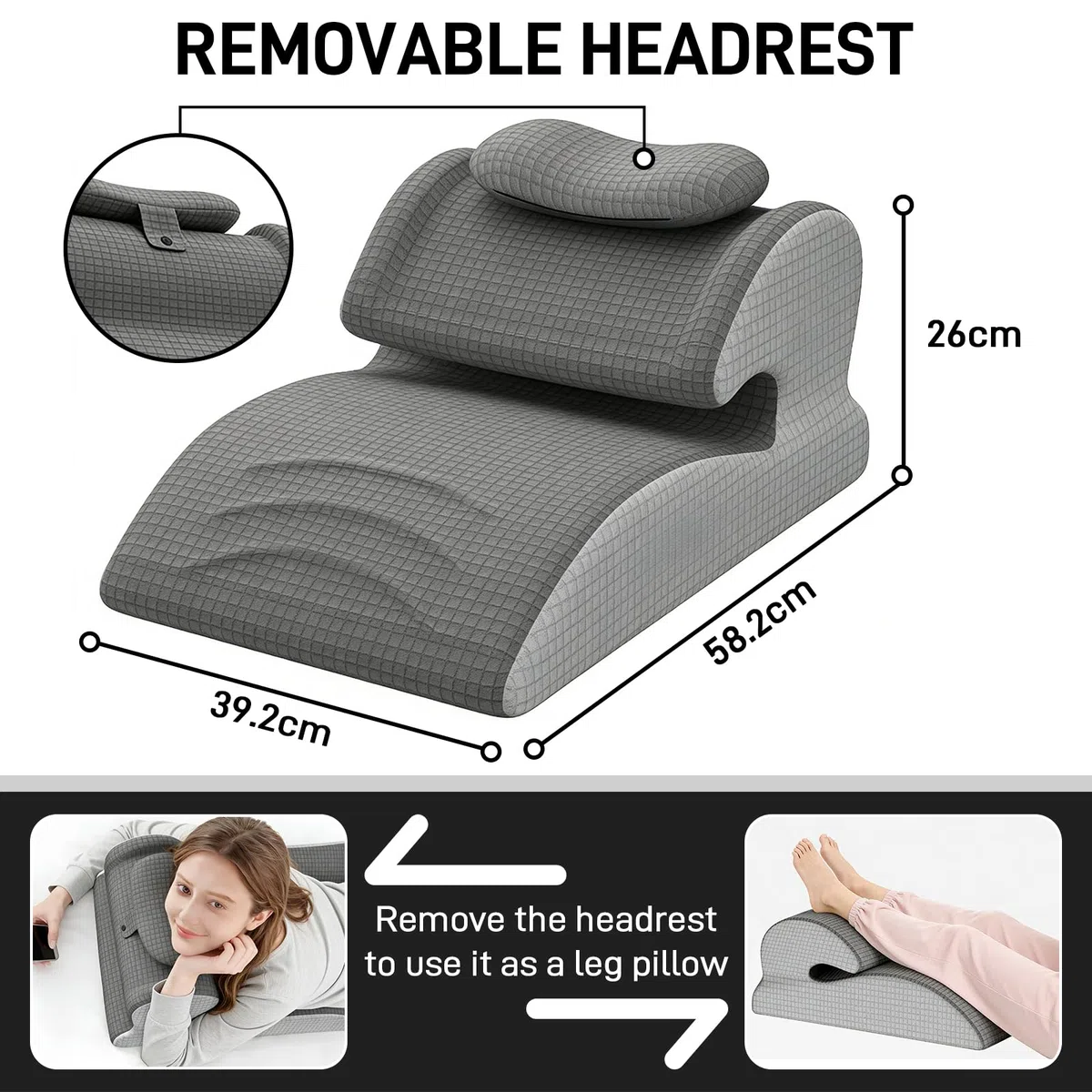 JAOGAUS Cojín en cuña de Espuma viscoelástica para Cama y sofá, cojín ergonómico con Soporte de Cabeza Desmontable, cojín Inclinado para Espalda, Cuello y piernas, Ideal para Leer y Relajarse