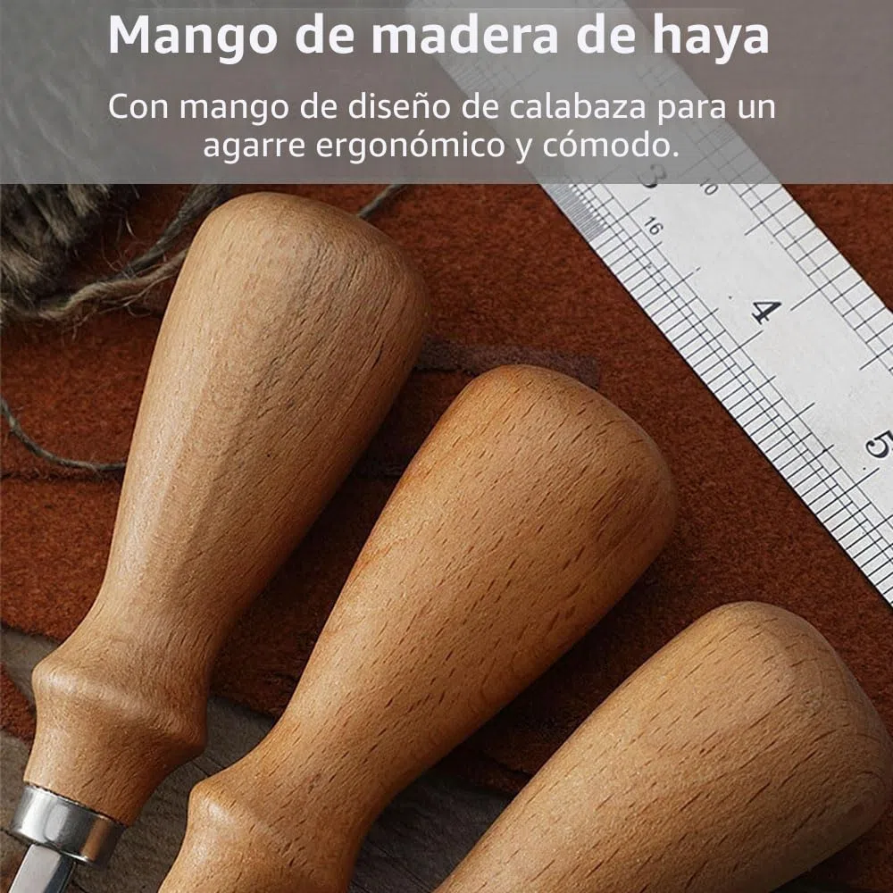 4 cuchillos de piel para paraer, herramienta de cuero con mango de madera, 4 mm, 6 mm, 8 mm, 10 mm, herramientas para reparar los bordes de la piel para trabajar el cuero para biselar cortar y marcar