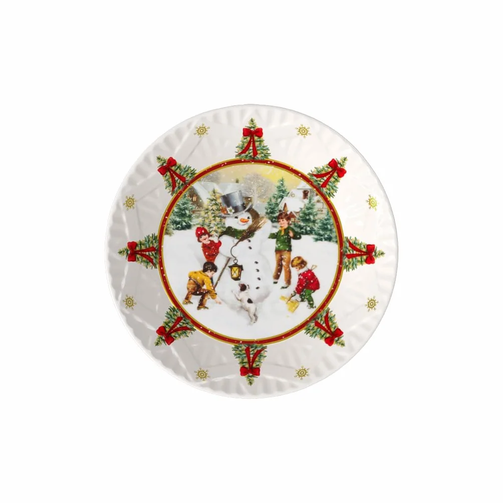 Villeroy & Boch – Toy's Fantasy fuente grande, cuenco navideño grande de porcelana, decoración de muñeco de nieve, cuenco para servir, cuenco de cerámica, plato hondo navideño