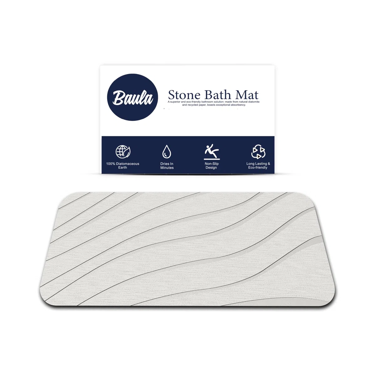 BAULA - Alfombra Diatomita Baño 60x40cm Reversible – Alfombra Baño Secado Rapido Super Absorbente, Antideslizante y Antibacteriana – Alfombrilla Diatomita Baño para Ducha, Bañera y Cocina (Beig)