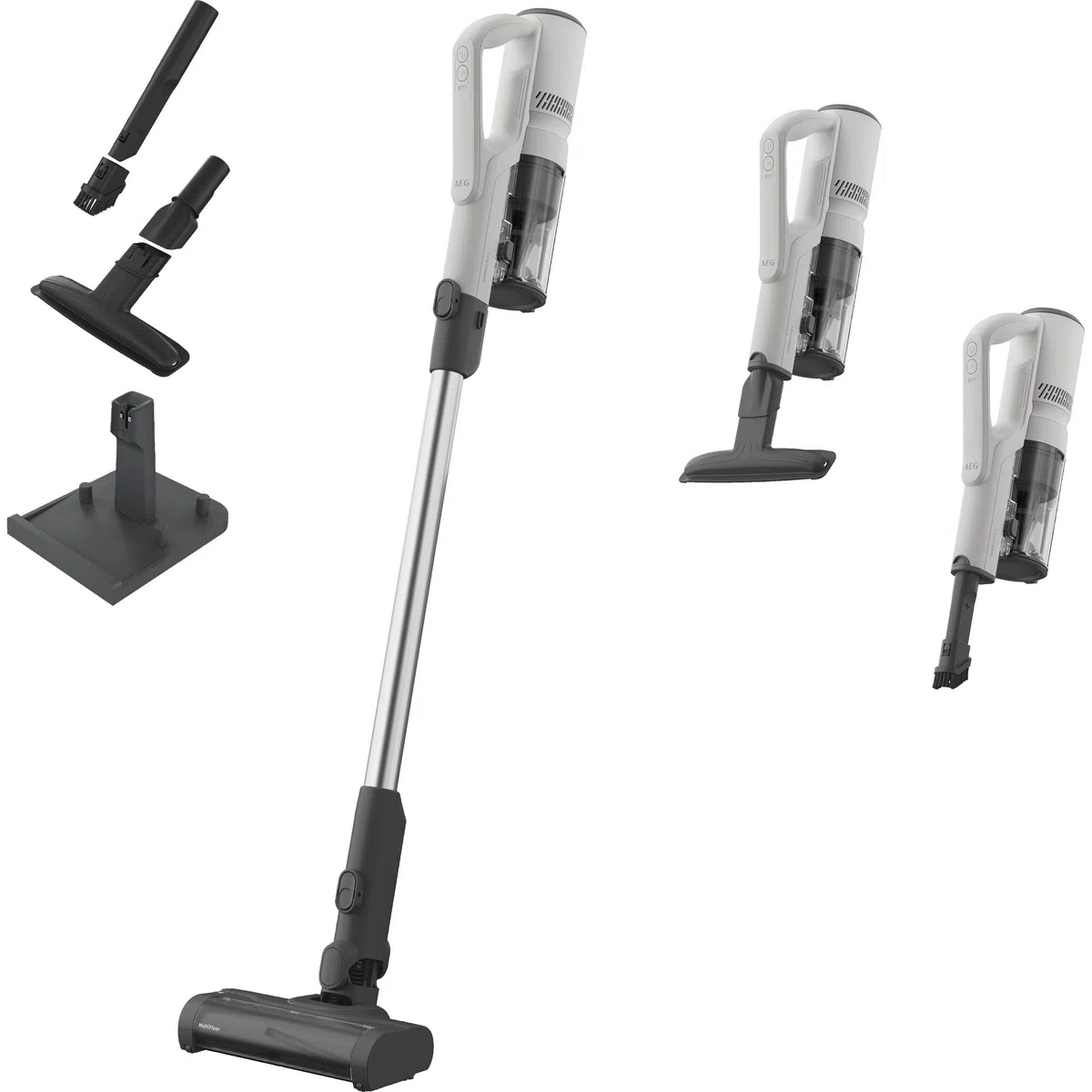 AEG Aspiradora Escoba sin Cable Serie 5000, Aspirador Inalámbrico con Motor Digital Potente, Cepillo MultiFloor para Alfombras y Suelos Duros, hasta 50 Min, 18,5 V, Blanco, AP51UH18ST