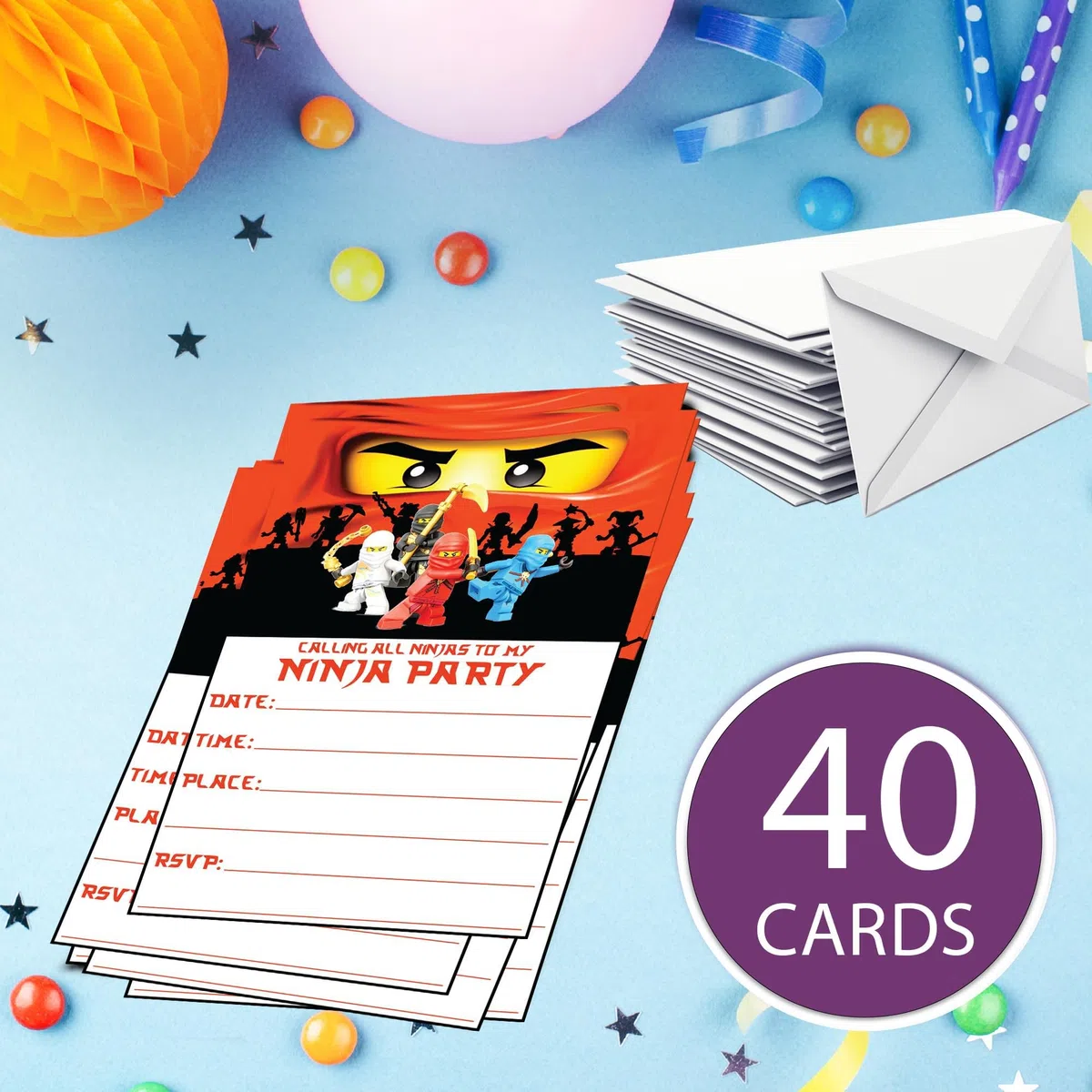 40 tarjetas de invitación de cumpleaños y sobres, 20 sobres, peso ligero, 230 g, estilo postal, invitaciones para fiestas infantiles