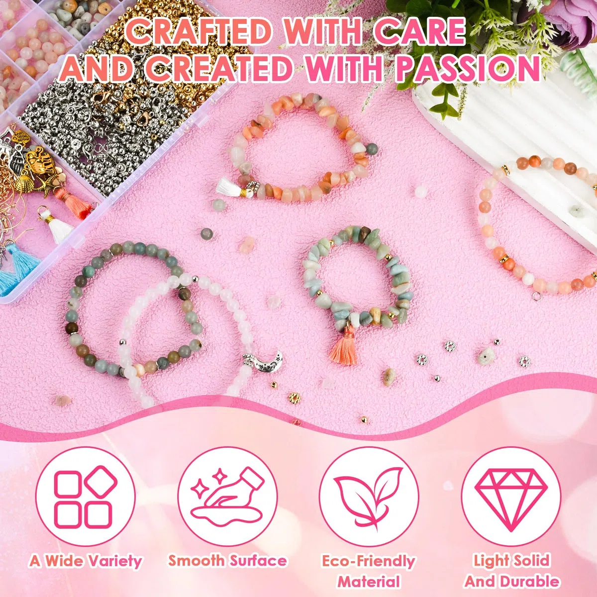 Kit Pulseras, 780 pcs Cuentas de Piedra Natural 6mm, Kit DIY para Hacer Pulseras, Collares y Aretes, Set Completo con Accesorios para Joyería