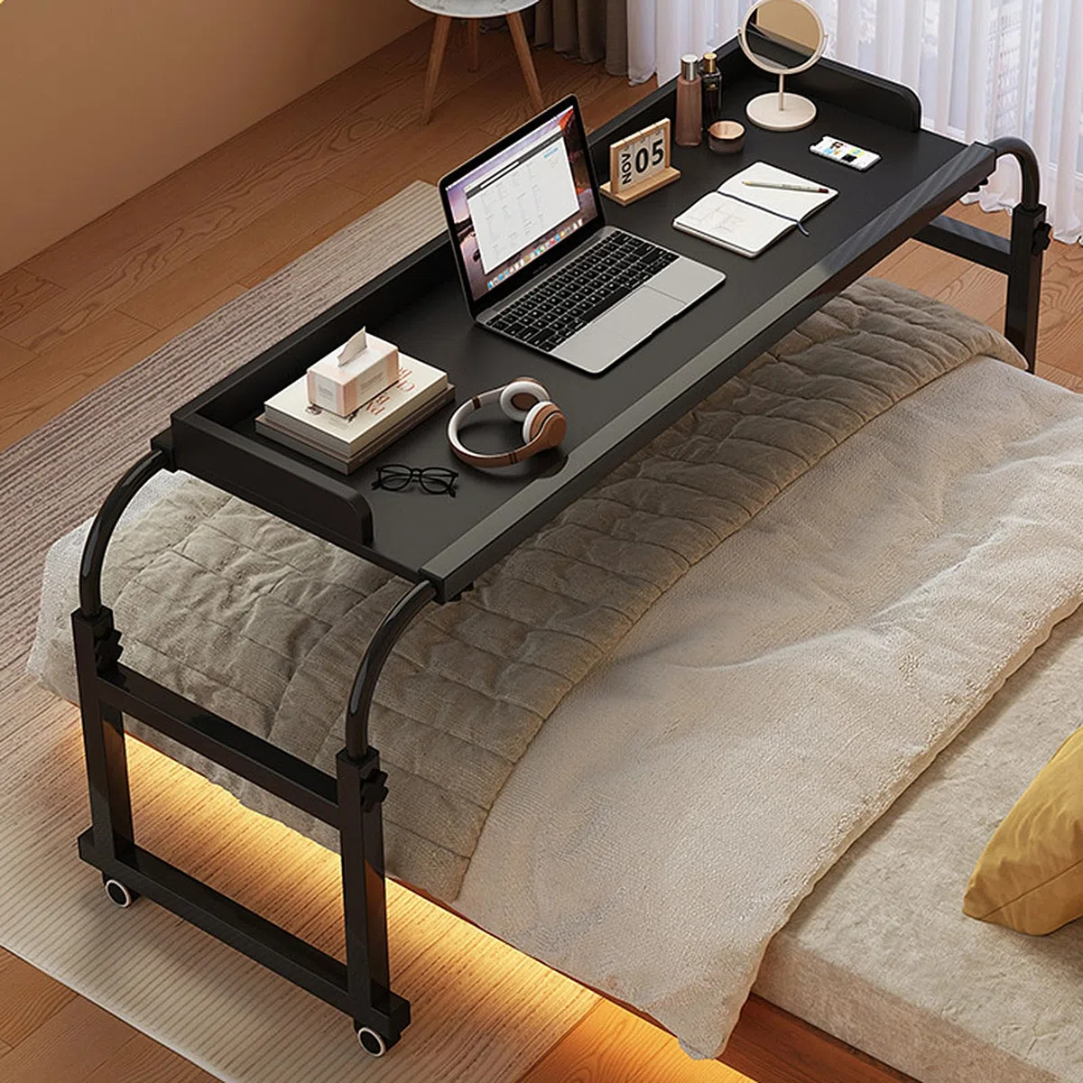 Mesa para Computadora Portátil con Ruedas, Escritorio De Almacenamiento con Carrito sobre La Cama Estación De Trabajo para Computadora Ajustable para Cama Sofá Hospital 115 * 210cm