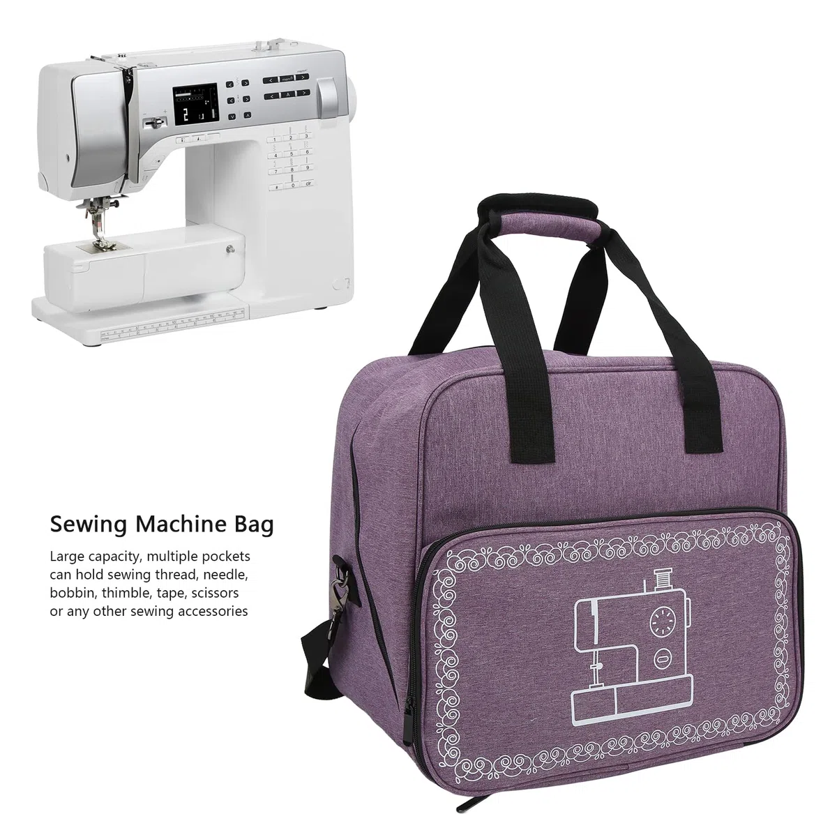 Bolsa de Transporte para máquina de Coser, Bolsa para máquina de Coser de Gran Capacidad con múltiples Bolsillos de Almacenamiento con Correa para el Hombro (Púrpura)