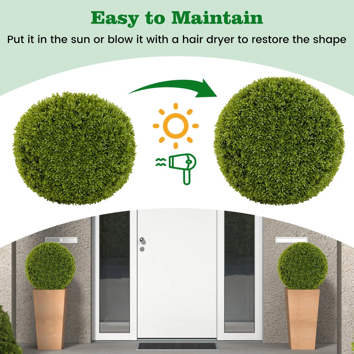 GIANTEX Juego de 2 Bolas Decorativas de Planta Artificial, Plantas Esféricas de 39/50 cm, con Hojas Simuladas Resistente al Sol, Planta Decorativas para Balcón, Patio, Hogar, Boda (39 cm)