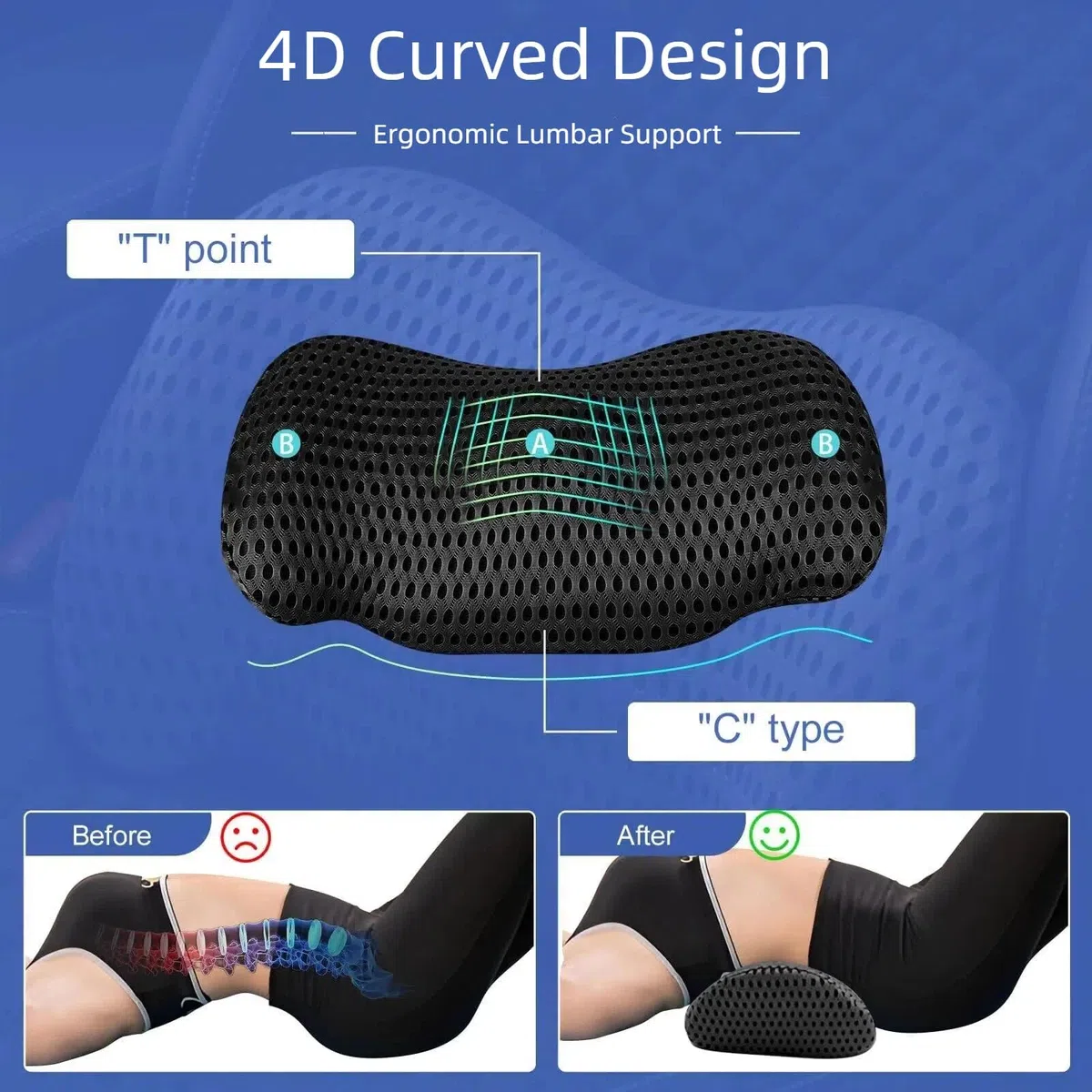 Almohada ergonómica de apoyo lumbar, cojín de respaldo de espuma viscoelástica de alta calidad para silla de oficina, coche y juegos, diseño ortopédico para aliviar el dolor de espalda baja, cubierta