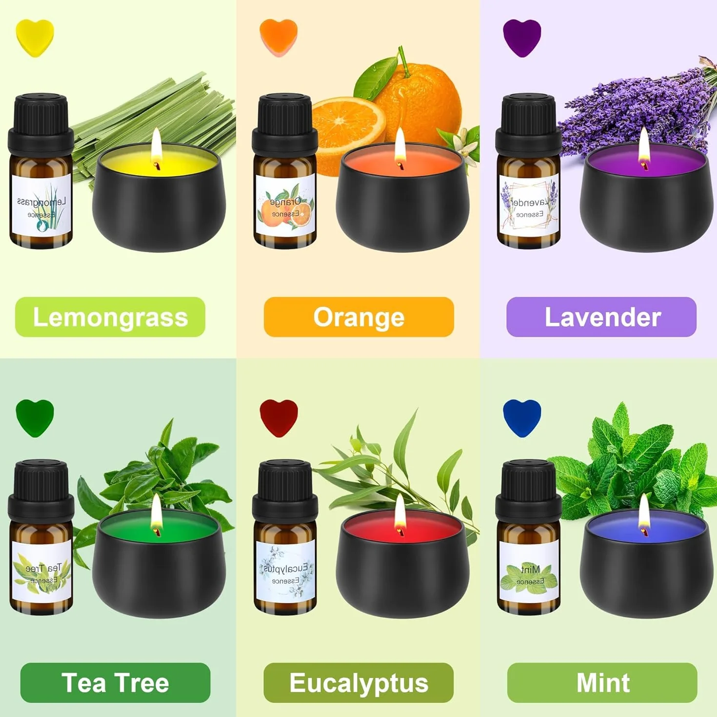 LDUMODUW Kits para Fabricación de Velas,DIY Juego Regalo para Velas,480g de cera de abeja,9 latas para velas,6 aceites esenciales,8 bloques de color,Herramientas para fundir cera (black)