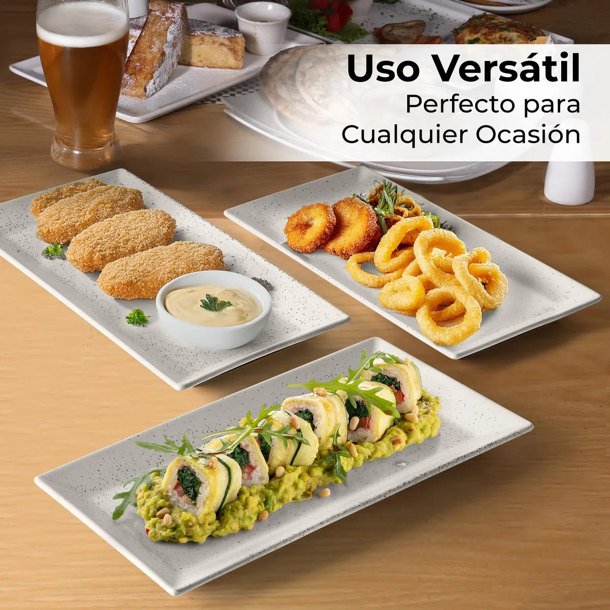 MIAMIO - Juego de 3 Fuentes de Cerámica/Platos Rectangulares para Servir con el Pavo de Acción de Gracias y Navidad - Apto para Microondas, Lavavajillas y Horno - Colección Aura (30 x 15 cm)