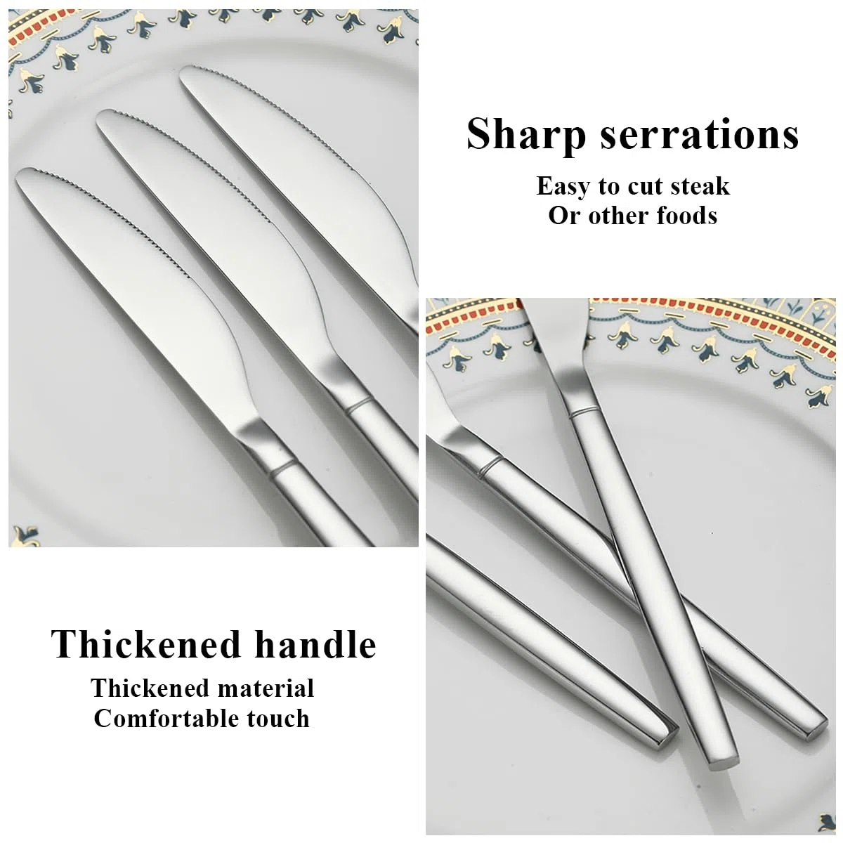 Berglander cuchillos de mesa de 12 piezas, cuchillo de cena moderno de acero inoxidable, cuchillo de mantequilla, ideal para el hogar, restaurante, boda, lavavajillas seguro
