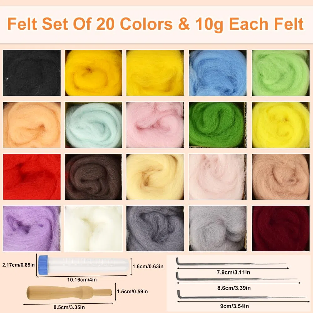 LIMITADA Lana de Fieltro Kit Fieltro de Lana para Manualidades Lana de Fieltro para Relleno de 20 Colores Hilo de Fieltro Kit de Lanas del Fieltro Agujado con 18 Agujas y Mango para Manualidades
