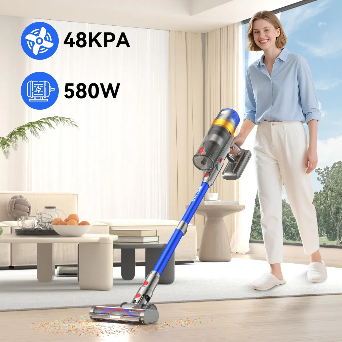 X8 Aspiradora sin Cable 48Kpa/580W/70Mins, 2026 Escoba Aspirador Vertical Potente de 1.6L/Pantalla LED, Cepillo Anti-Enredo, Vacuum Cleaner para Suelo/Alfombra/Pelos de Animales