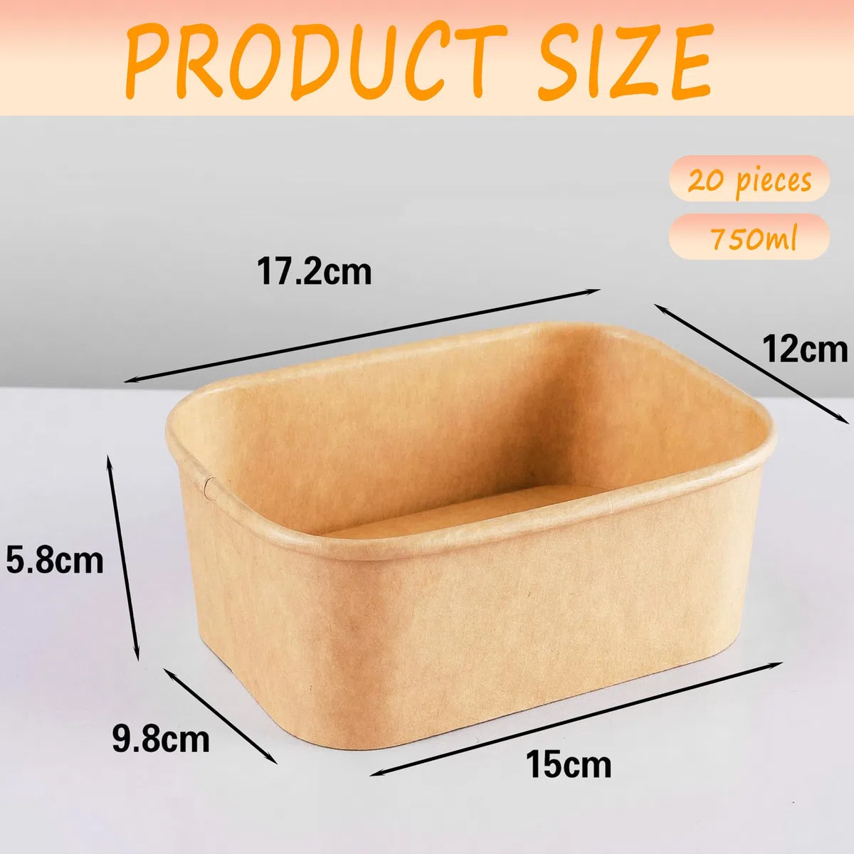 20 Piezas Caja De Papel Para Llevar, Caja De Ensalada, Compartimentos Para Comida, Recipientes Reutilizables, Impermeable, Resistente Al Aceite, Comida Para Llevar, Viaje (Con Tapa, 750ml)