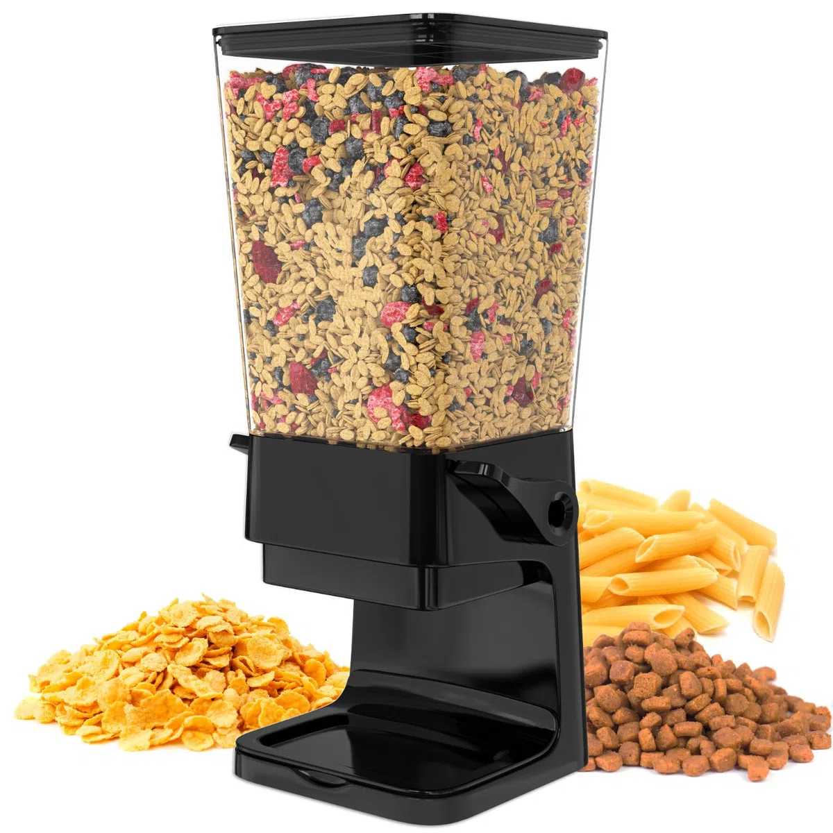 Dispensador de Cereales y Croquetas - Capacidad 5 L - Para Muesli, Pasta y Alimentos Secos - Dispensador de Croquetas para Perros y Gatos - Cocina, Desayuno - Negro - CR501