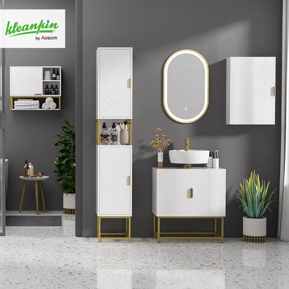 kleankin Armario para Baño de Pared Moderno Mueble para Baño Suspendido con 1 Asa de Acero y Estantes Ajustables para Cocina 40x15x60 cm Blanco
