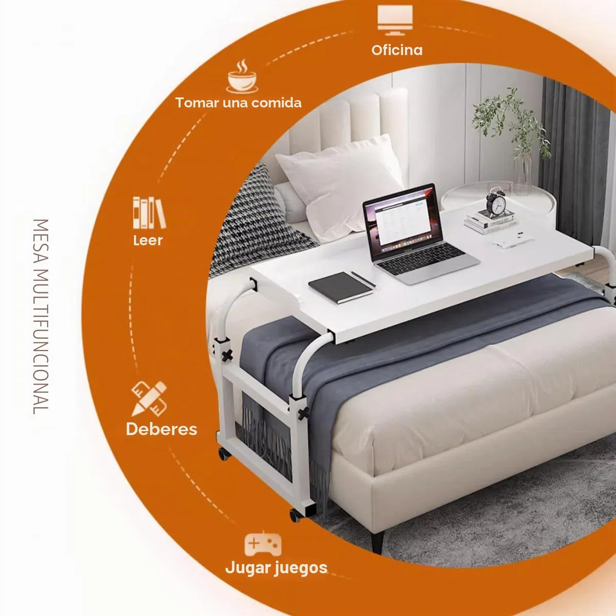 Mesa para Computadora Portátil con Ruedas, Escritorio De Almacenamiento con Carrito sobre La Cama Estación De Trabajo para Computadora Ajustable para Cama Sofá Hospital 115 * 210cm