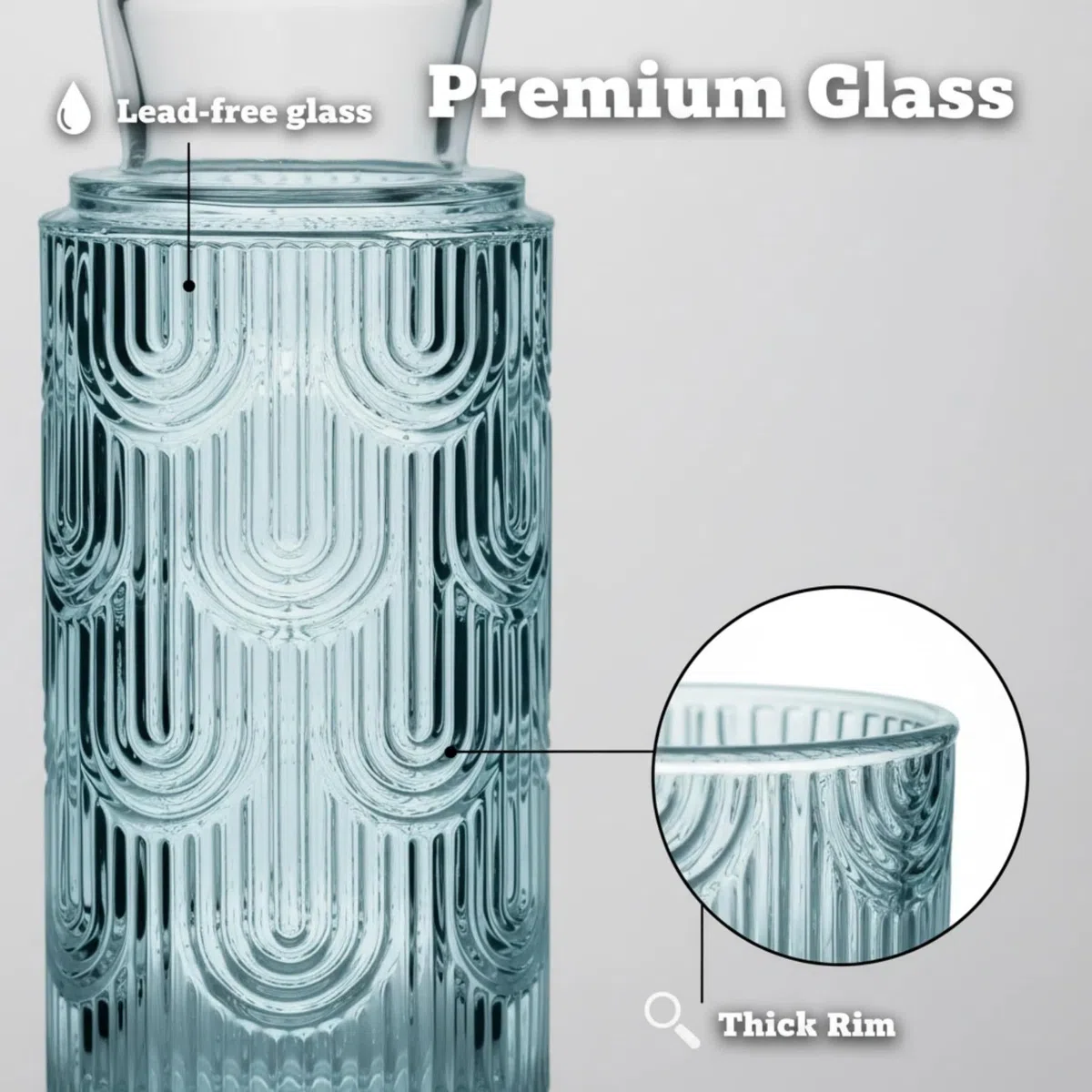 Juego de Jarra de Agua y Vidrio Para Mesita de Noche, Jarra de Vidrio de 630 Ml Con Taza, Para Dormitorio de Invitados, Baño, Sala de Estar (Azul claro)
