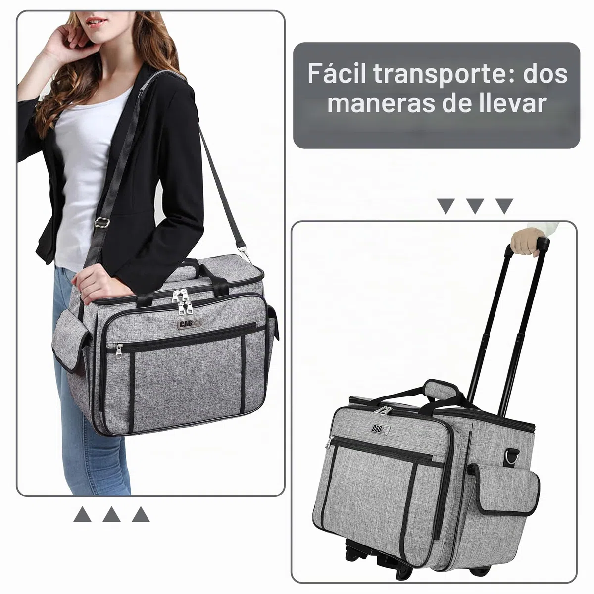 cab55 Estuche para máquina de Coser con Ruedas, Funda de Transporte Desmontable para máquina de Coser con Ruedas, Bolsa de Mano con Tabla de Madera Inferior extraíble para la mayoría de máquinas de