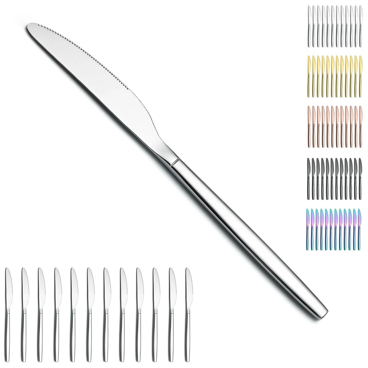 Berglander cuchillos de mesa de 12 piezas, cuchillo de cena moderno de acero inoxidable, cuchillo de mantequilla, ideal para el hogar, restaurante, boda, lavavajillas seguro