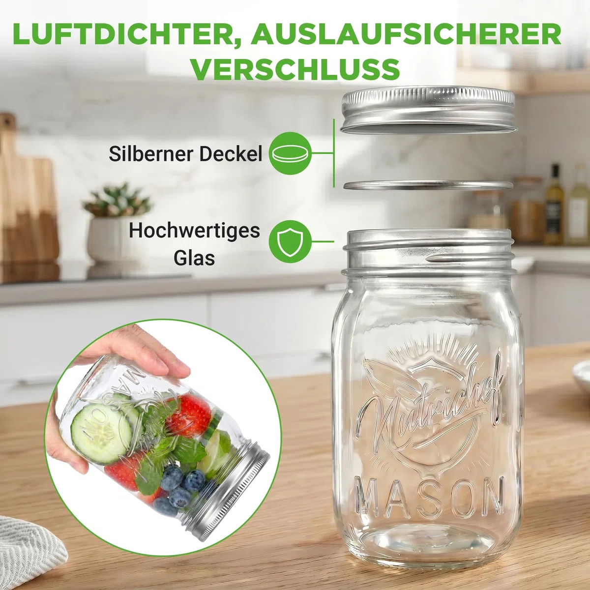 NutriChef set de 16 frascos de vidrio 470 ml con cierre hermético multiuso para meal prep, mermeladas, especias, miel, velas y decoración DIY