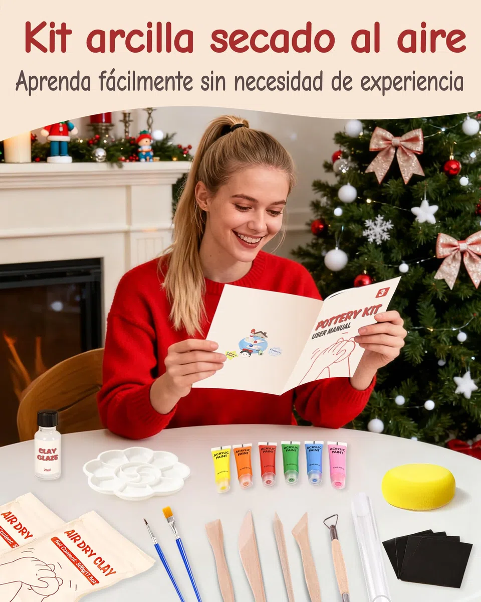 cycletour Kit Arcilla Secado al Aire, 1 kg de Arcilla Secado al Aire, Incluye 20 ML Barniz, 5 Herramientas Ceramica. Kit Ceramica en Casa es un Regalo Ideal para Principiantes y Adultos