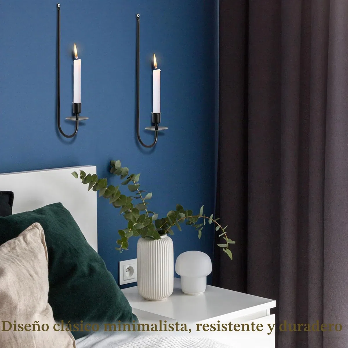 2 candelabros de hierro mental, candelabros de pared para colgar en la pared, en forma de L, 40 x 7 x 11 cm, portavelas de pared negro para dormitorio, comedor, sala de estar